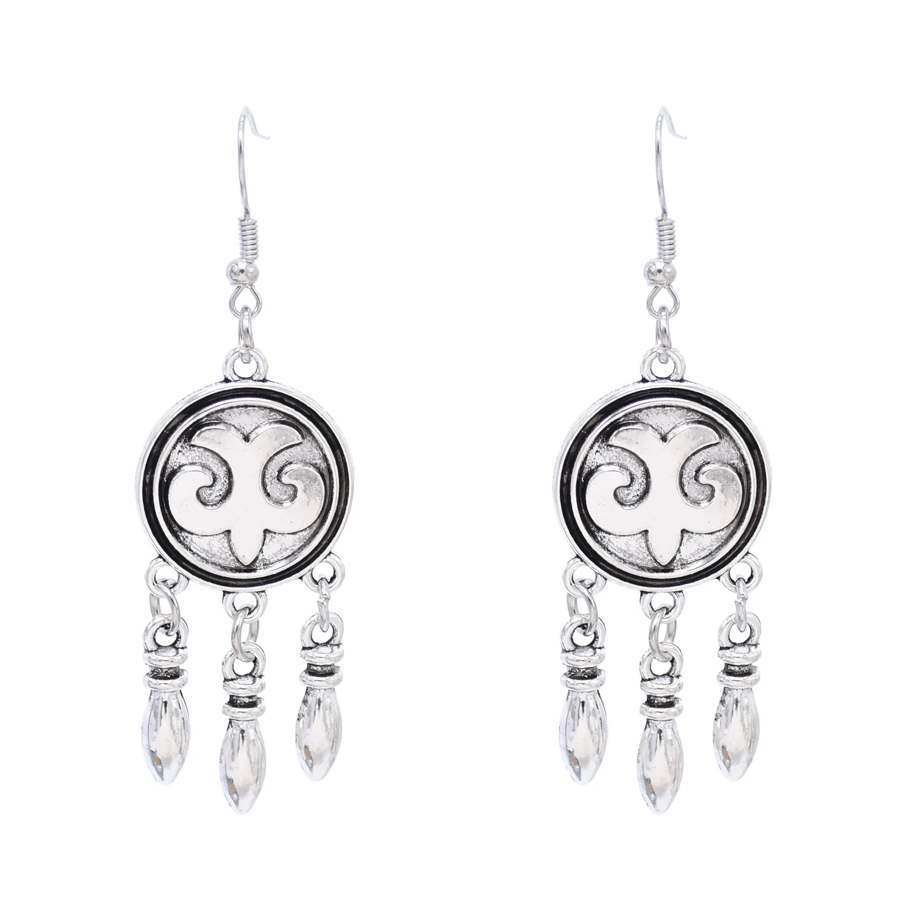 Vintage Silvery Ethnic Element Alloy Pendant Earrings for Women Nepal Tibetan Dance Party Simple Earrings Jewelry Accessories