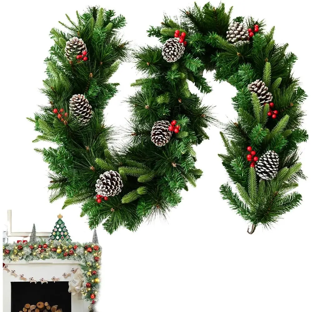 

Pine Garland - 6.5ft Realistic Red Berries, Pine Tree Garland - for Wedding Front Door, Winter Festival Stairs, Railing, Dining