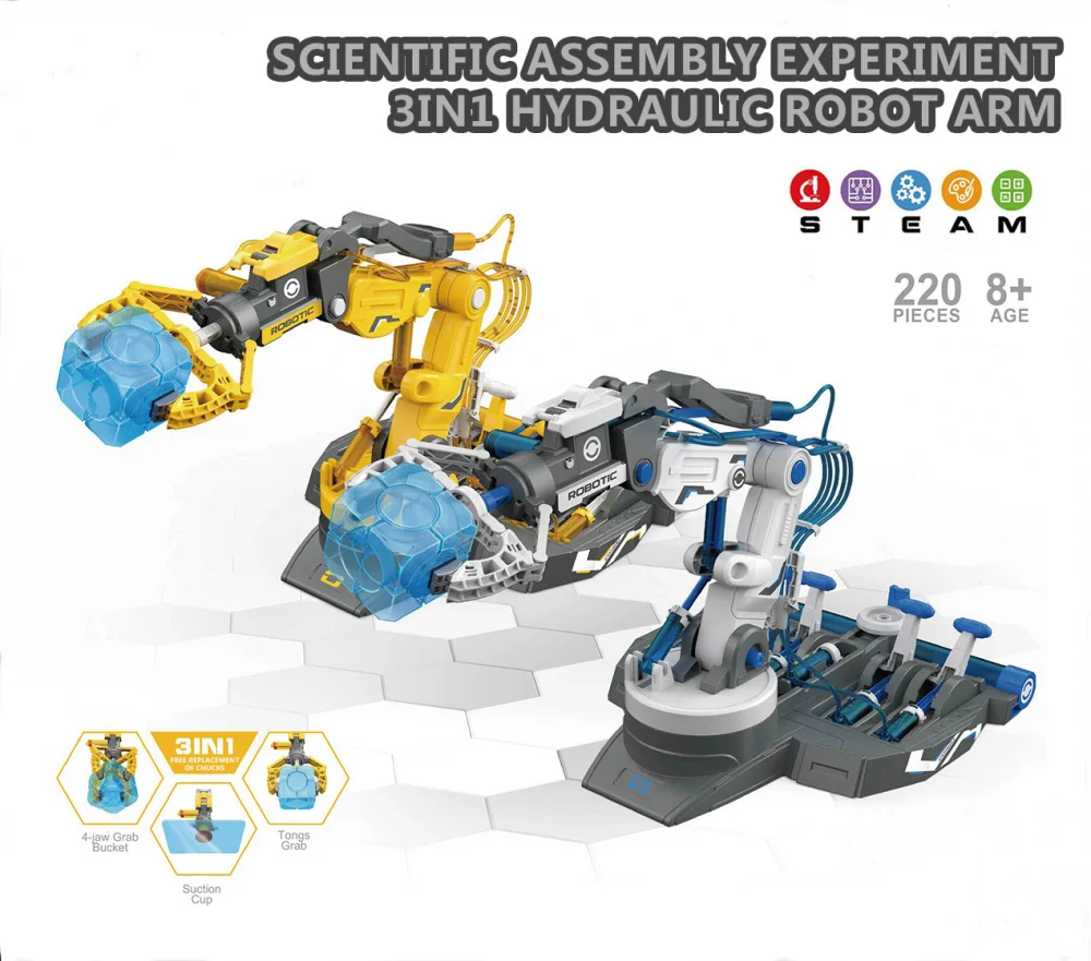 Blocchi assemblati fai-da-te 3in1 Braccio robot meccanico idraulico Esperimento educativo scientifico Giocattolo di ingegneria Regalo di Natale per bambini
