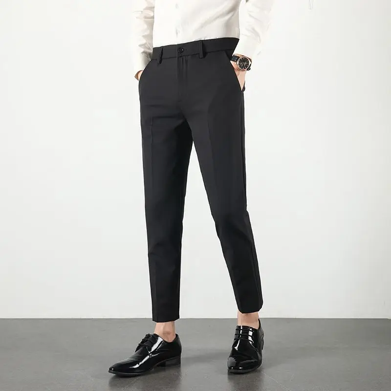 

Spring and Summer Plus-Size Men's Slim-Fit Dress Pants, Business Drapey Formal Suit Pants, Slim-Fit Tapered Versatile Groomsmen Attire