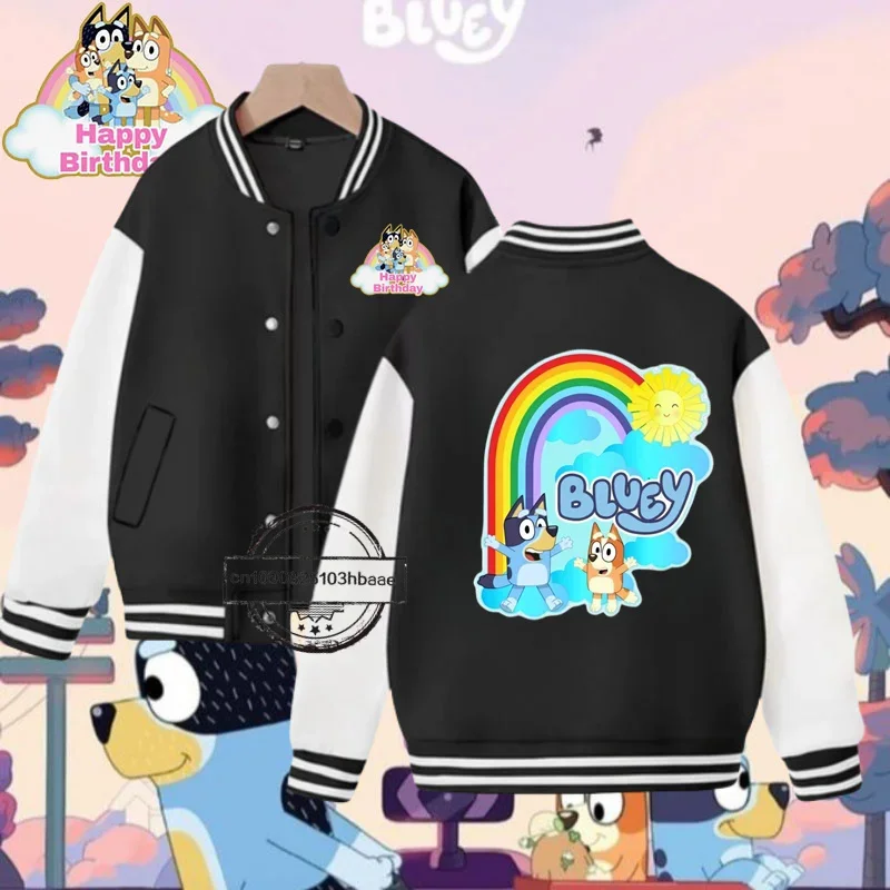 Bluey 2-14 years old boys and girls baseball uniforms Cartoon Print fashion Fall/Winter Jackets for kids Sweatshirts Super cheap