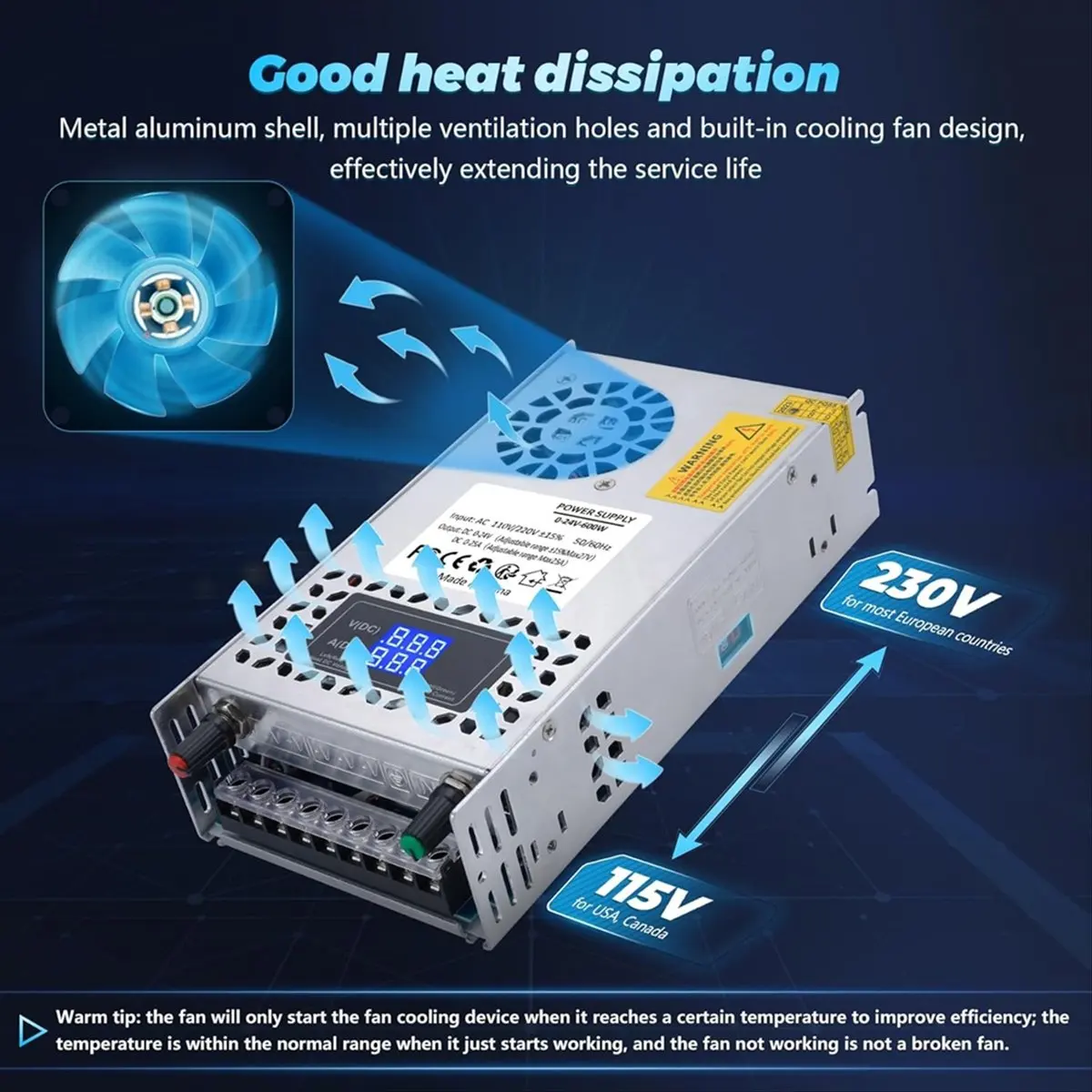 A22I 24V Adjustable Dc Power Supply 600W,Switching Power Supply AC 110V/220V to DC 0-24V DC Converter,for 3D Printer,Computer