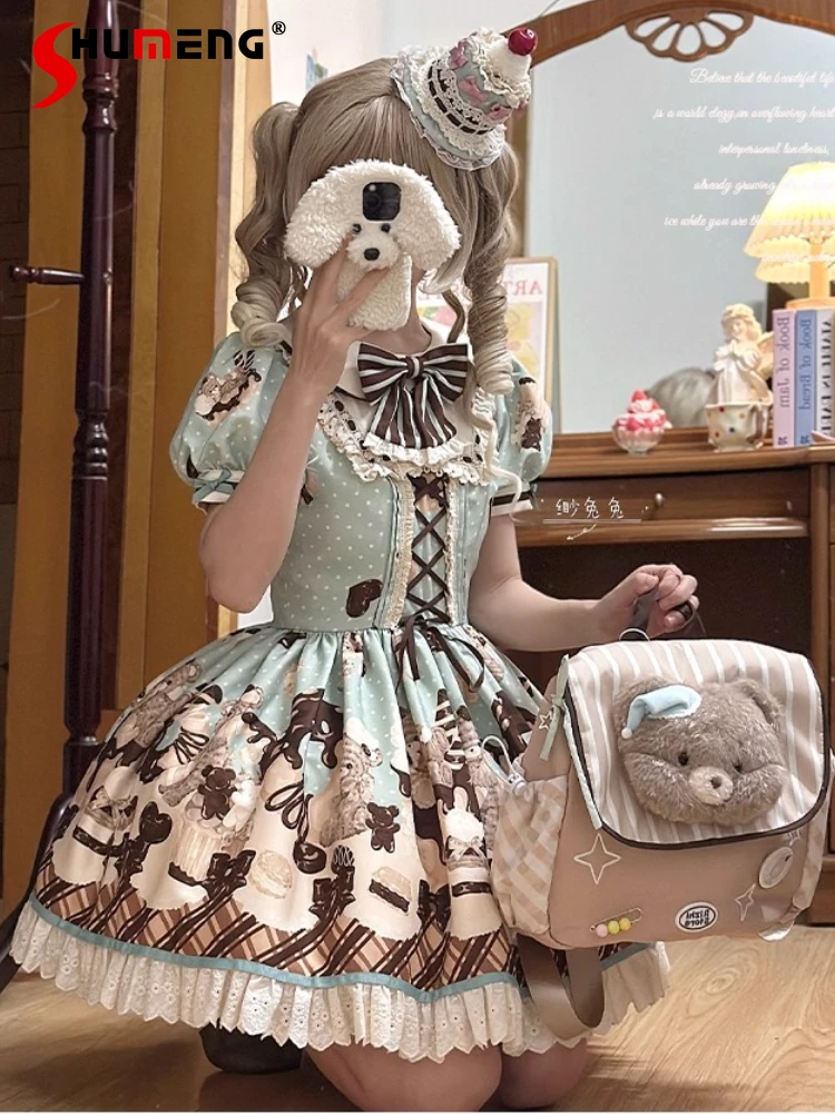 

Original Japanese Girl's Kawaii Birthday Dress Loli Sweet Cute Bow Lolita Dress Women's Cos Maid Costume Princess Dresses Op