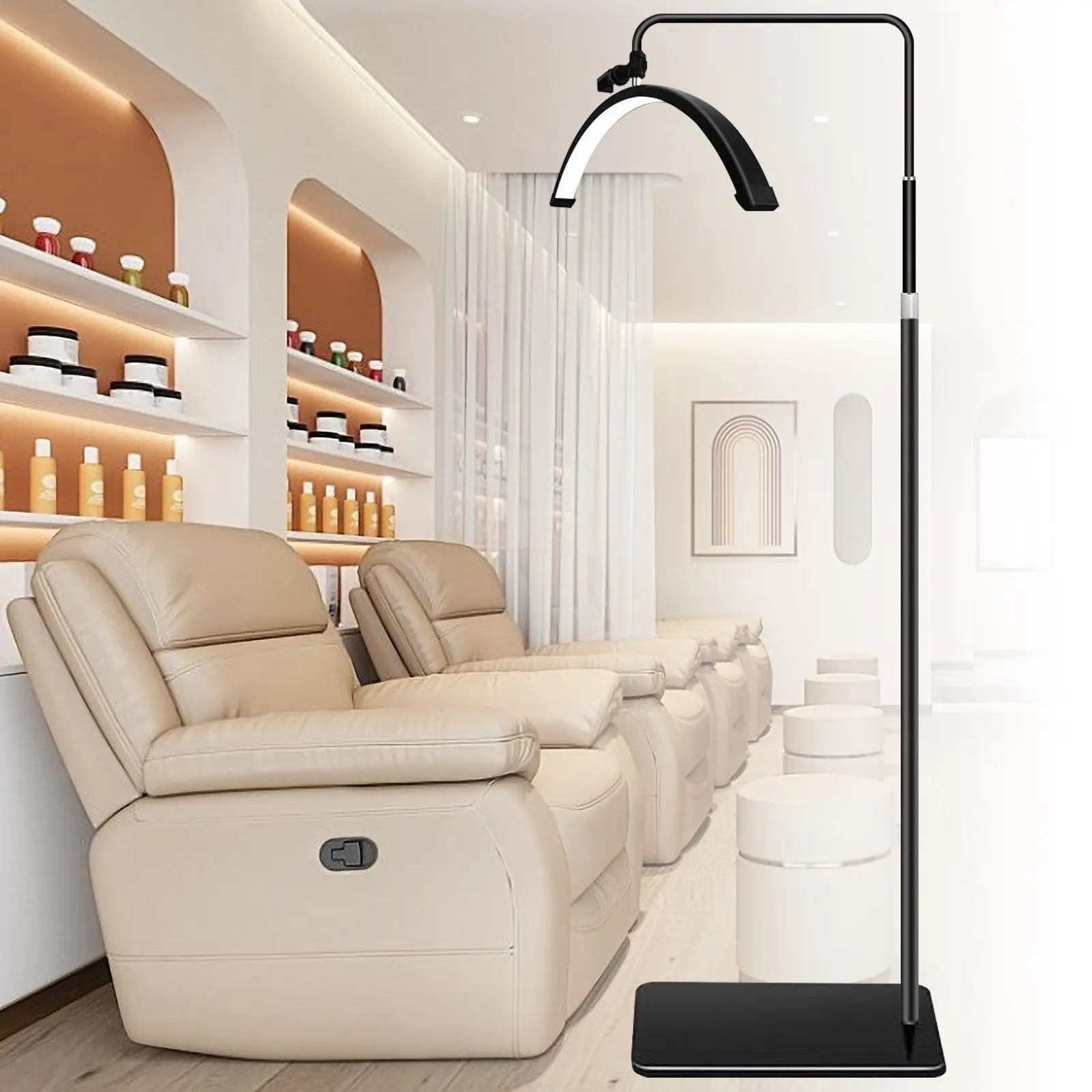 NONE Luce LED a mezzaluna da 36W per ciglia, luce da pavimento, luce video 3200K-5600K con regolazione della luminosità per trattamenti di bellezza, c