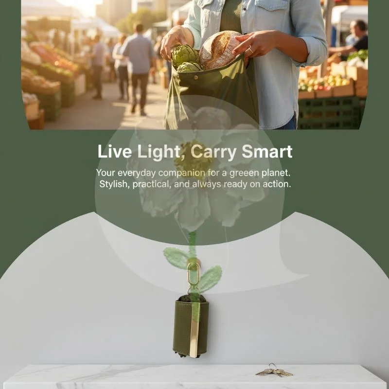 Keychain Attached Reusable Tote Bag Foldable Lightweight Eco Shopping Pouch for Supermarket Grocery Run