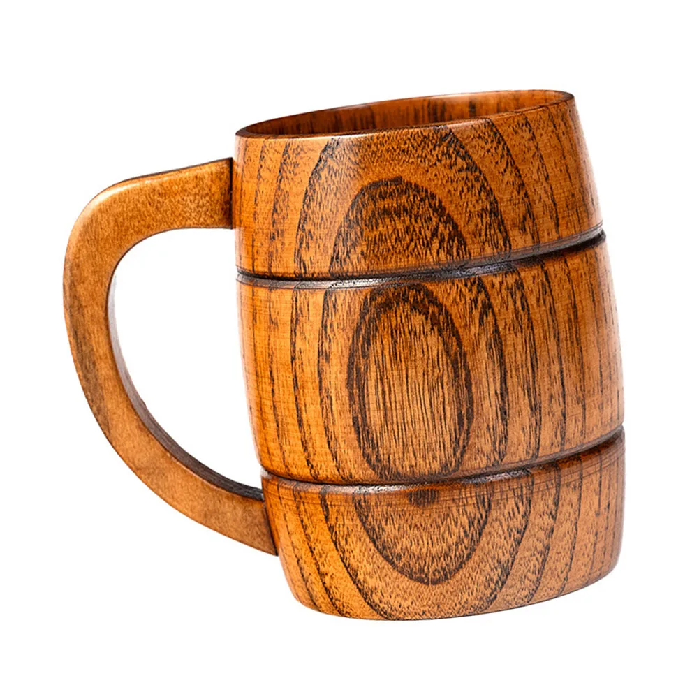 380ml Wooden Stein Tankard from Jujube Wood Natural Visible Rustic Beer Mug with Integrated Handle for Home Use