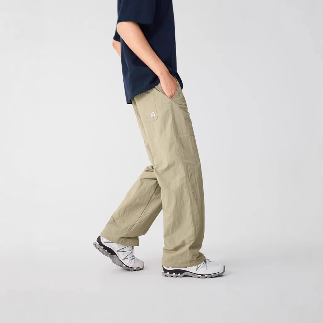Men's summer quick-drying waterproof charging pants men's loose straight elastic waist trousers men's summer light outdoor thin