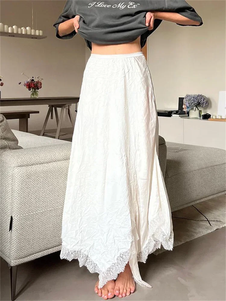 

Tossy White Lace Patchwork Maxi Skirt Female High Waist Slim Elegant Solid Streetwear Autumn 2024 For Women Long Skirt Clothes