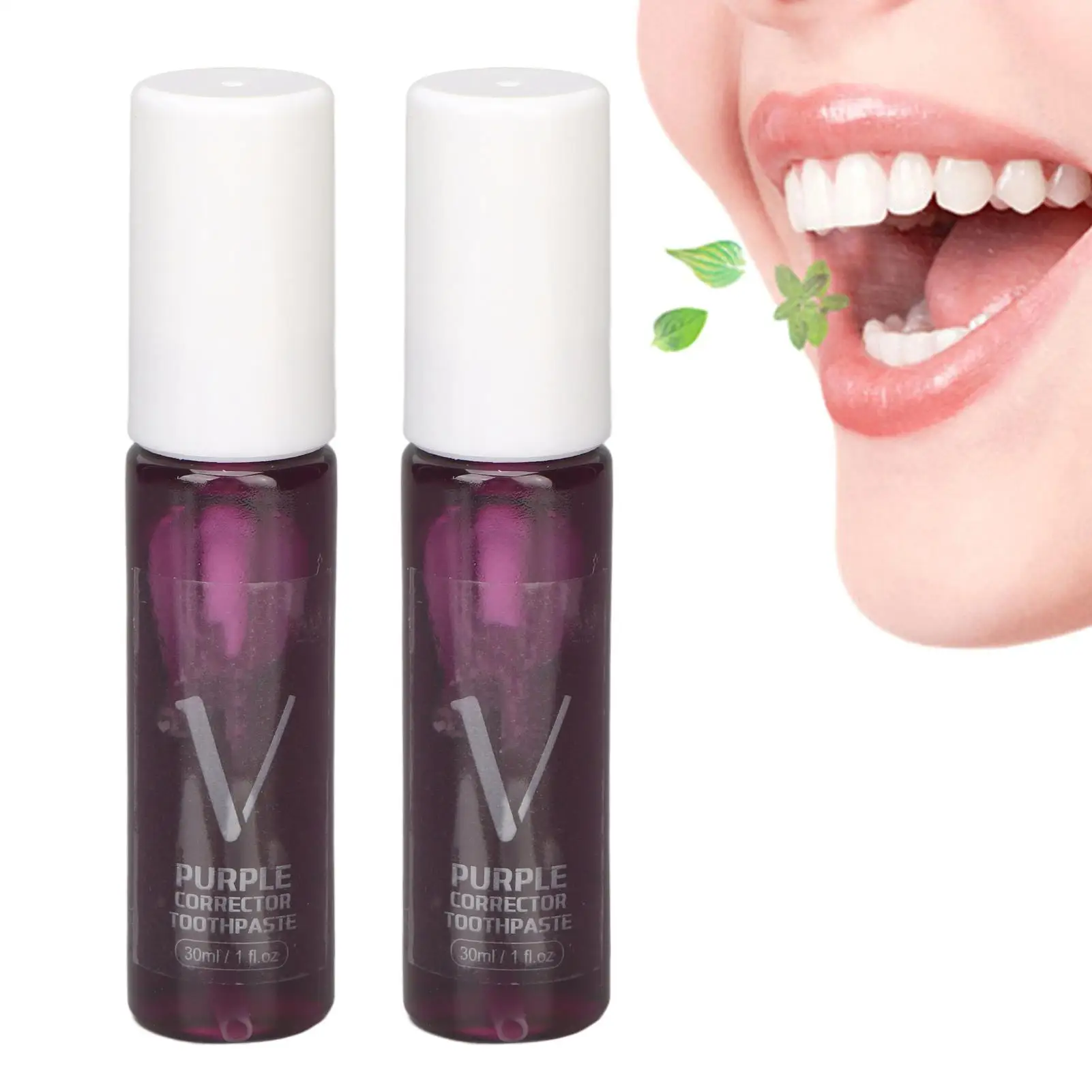 2pcs 30ML Purple Teeth Whitening Toothpaste for Fresh Breath, Stain Removal, Color Correction, Cleaning