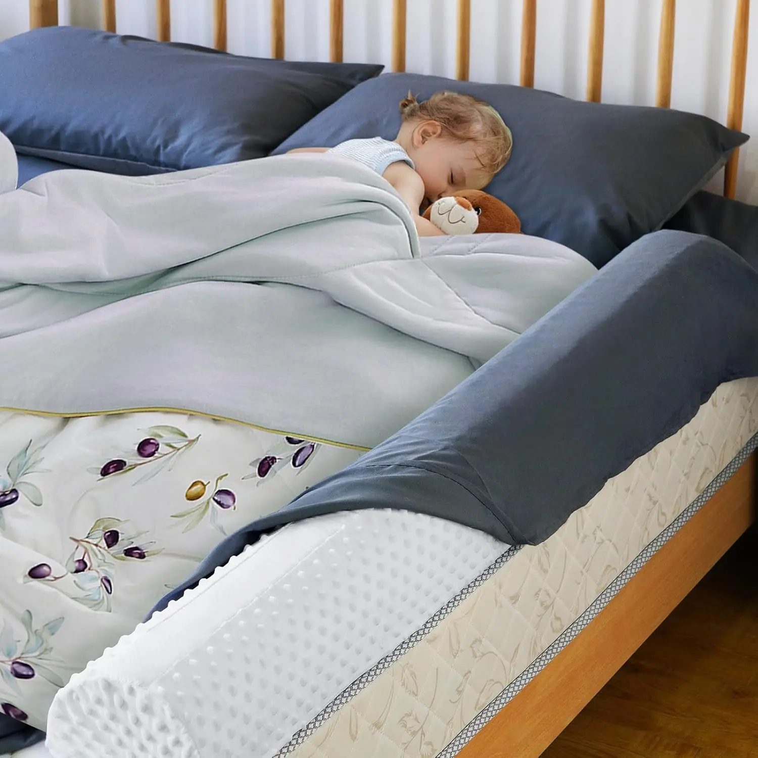 

Toddler Foam Bed Rail Bumper 1 Pack Non-Slip Machine Washable Cover for Queen King Twin Full