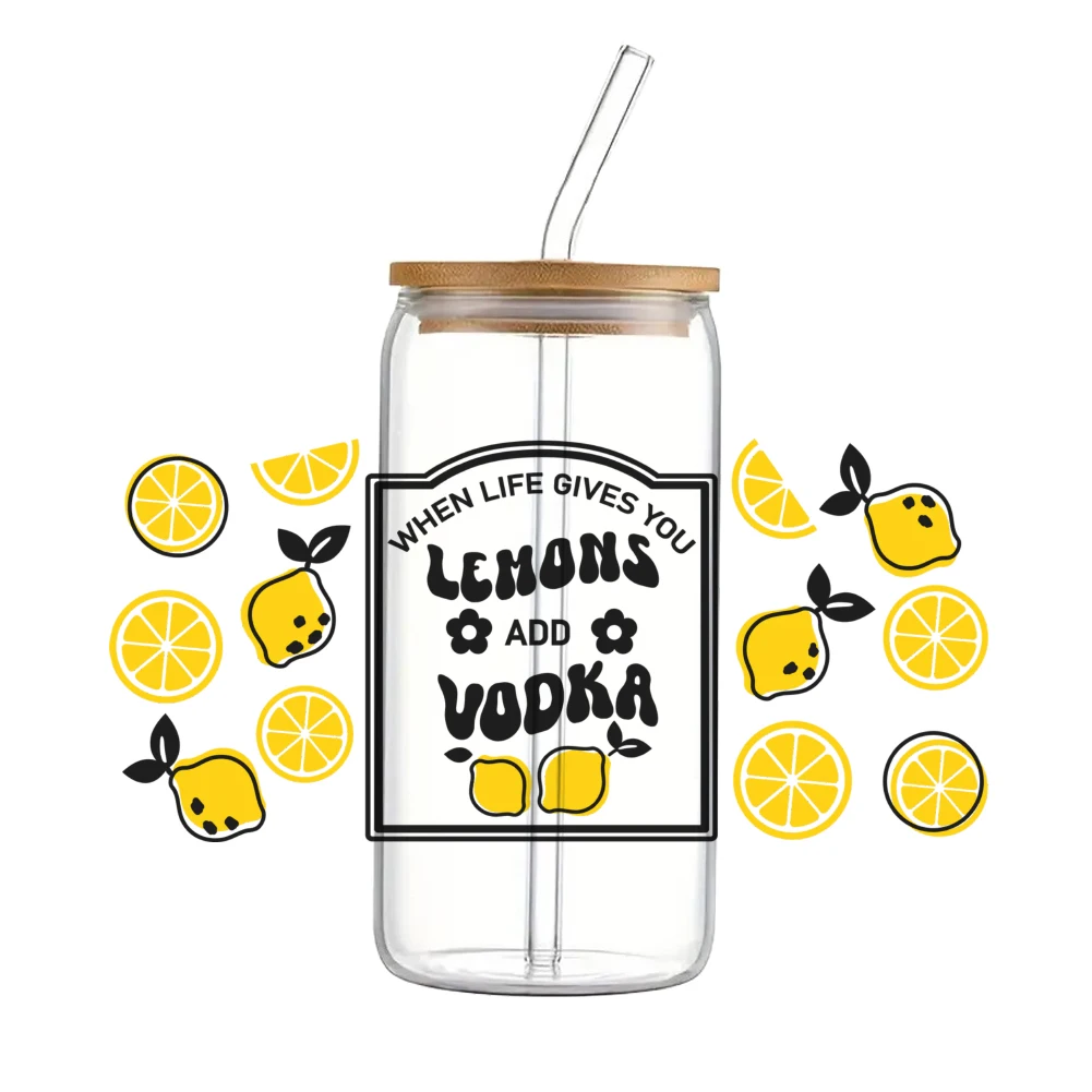 Summer lemon Strawberries 3D UV DTF Wraps Transfer Sticker DIY For 16oz Libbey Glass Cup Waterproof Wrap Transfers Decals  Cup
