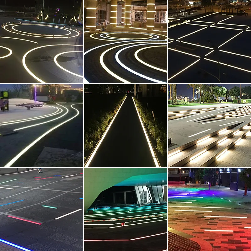 Lampe de carrelage longue en acier inoxydable, imperméable, à induction, moderne, interactive, non standard, colorée, changement progressif, simple, carrée