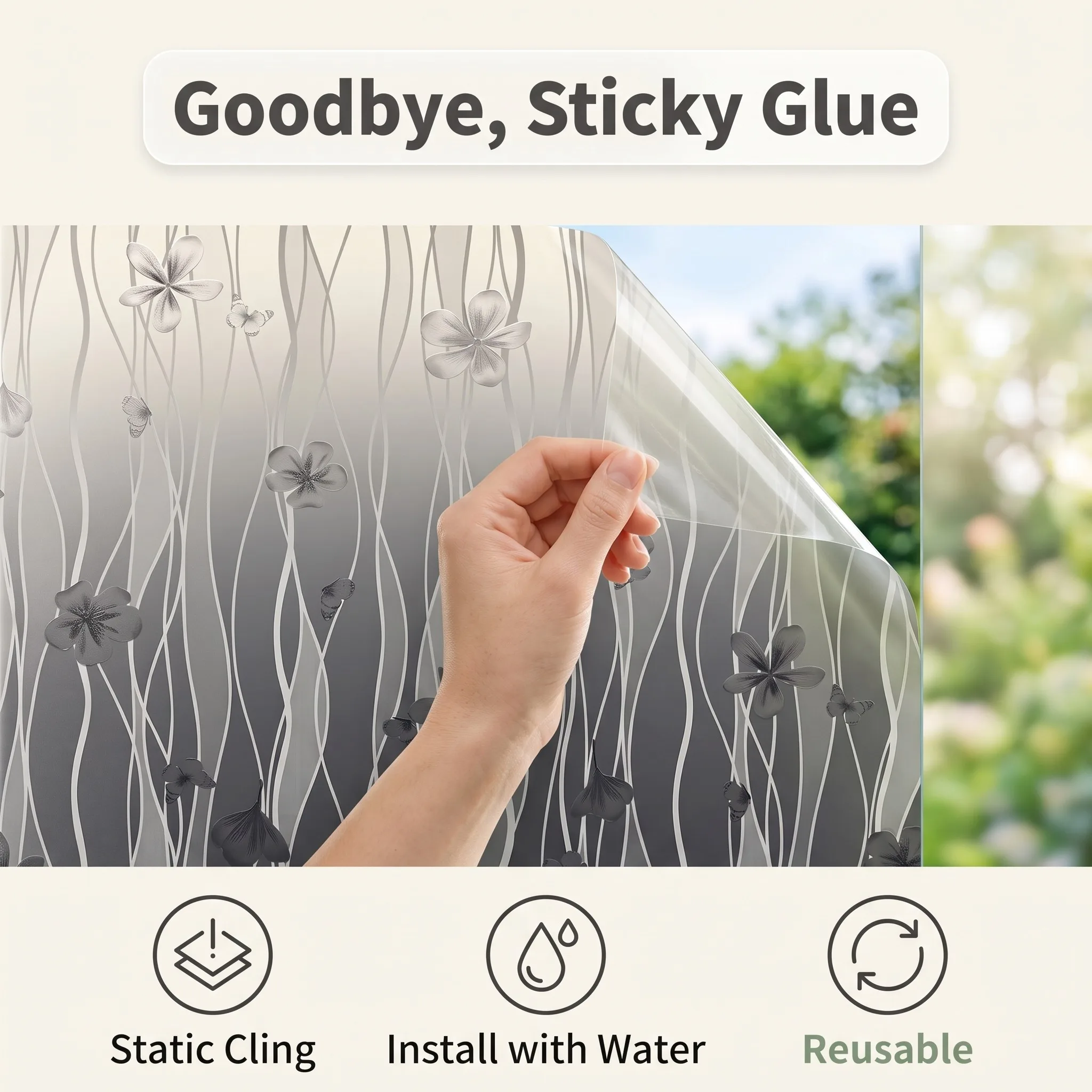 Matte Removable Window Film Vinyl Frosted Window Decal Self Adhesive Privacy Window Cling for Office for Shower Door