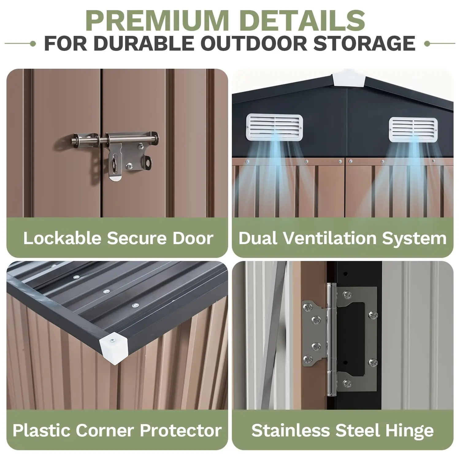 10x12 FT Outdoor Storage Shed with Lockable Double Door, Light Brown