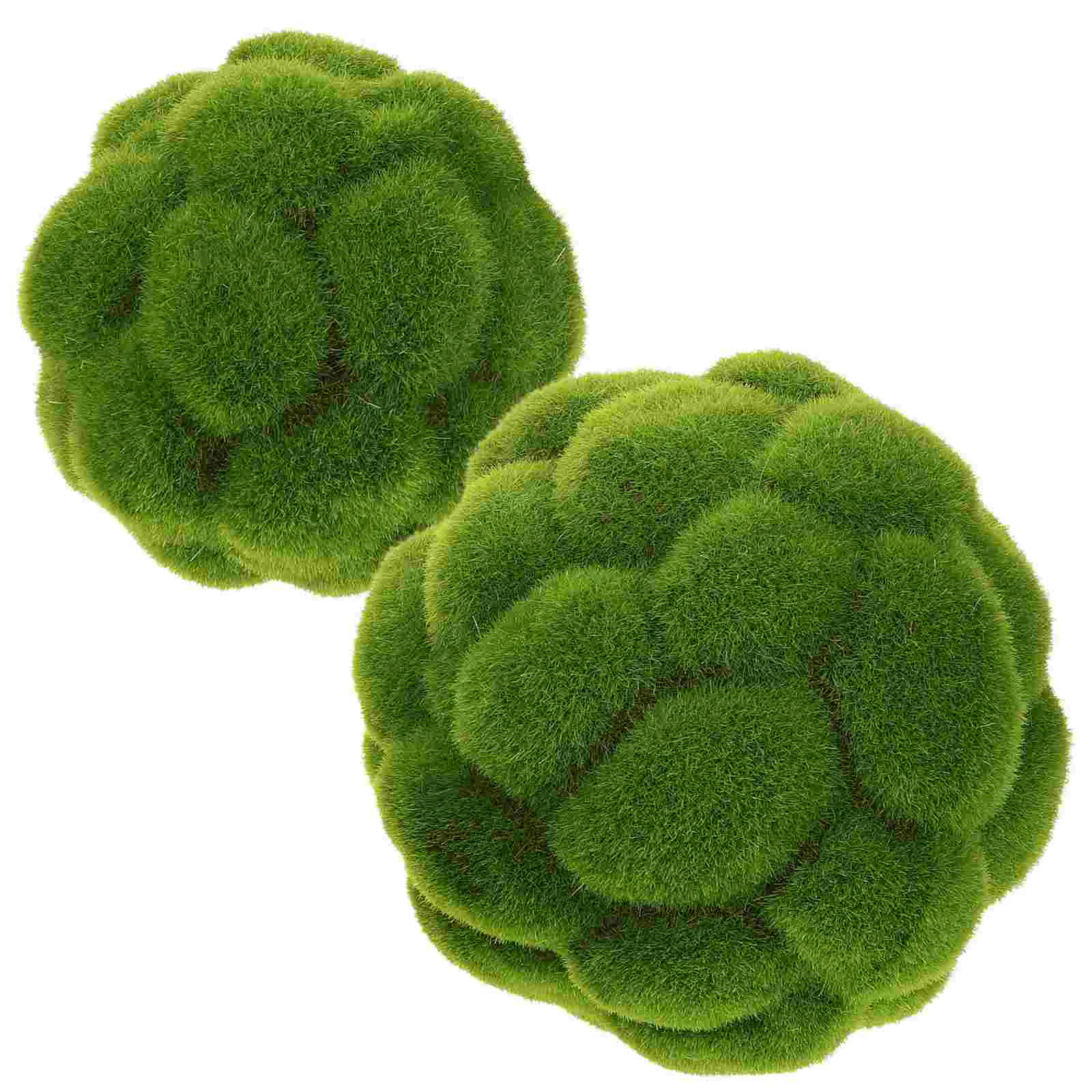 2 Pcs Simulated Moss Ball Faux Outdoor Plants Artificial Balls Fairy Decoration Plastic Ornaments Decors Topiary