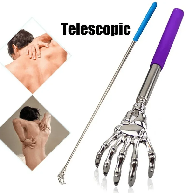 1pc New Halloween-themed Retractable Back Scratcher Tool Stainless Steel Horn Massager, used to relax the back.