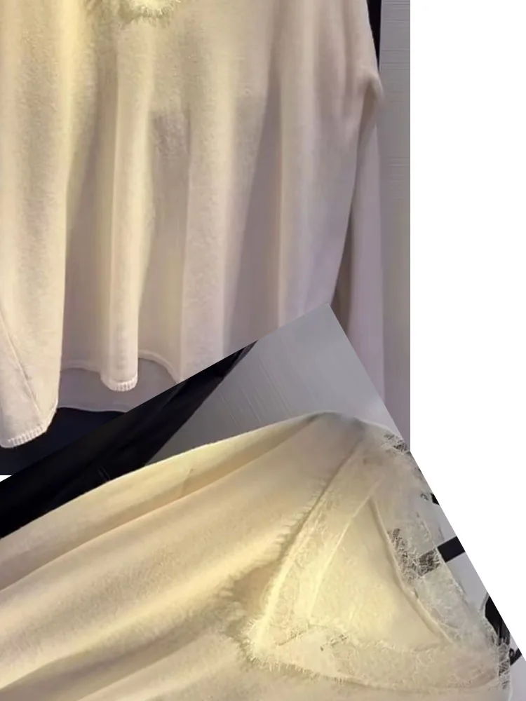 

HH женский весенний повседневный свободный пуловер женский модный кружевной пуловер с длинными рукавами и v-образным вырезом украшения однотонные элегантные вязаные топы 2 цвета