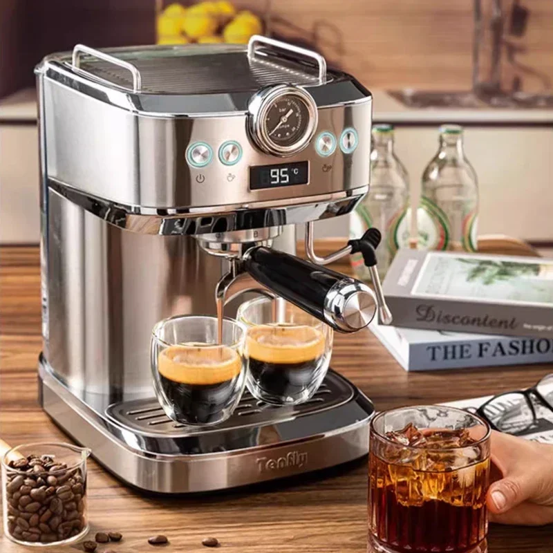 Huishoudelijke Espressomachine met Melkopschuimer 20Bar Espresso Retro Cappuccino Latte Halfautomatische Koffiemachine