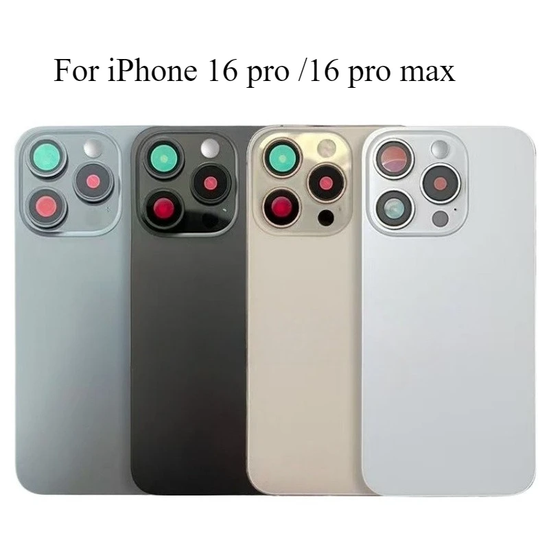 iphone-16-pro-max用背面ガラスカバー（カメラレンズ、鉄板、マグネットリング付き）バッテリー背面ドアハウジング修理交換用