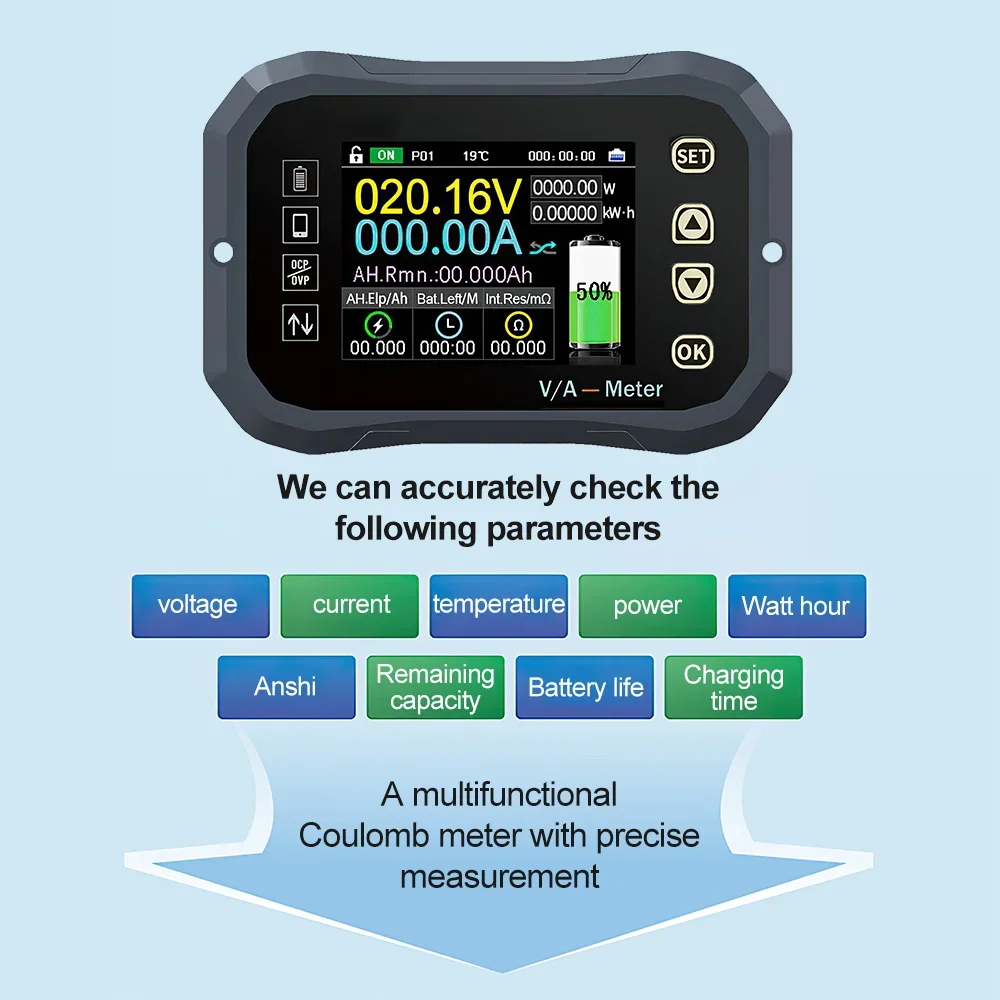 KG-140F Bluetooth Battery Monitor 0-120V 400A Battery Tester Voltage Current VA Battery Coulomb Meter Capacity Indicator