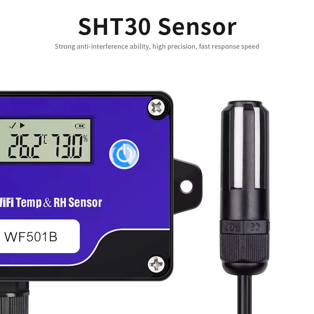 Transmissor de temperatura e umidade WiFi com tela LCD grande de alta qualidade WF501B com sensor