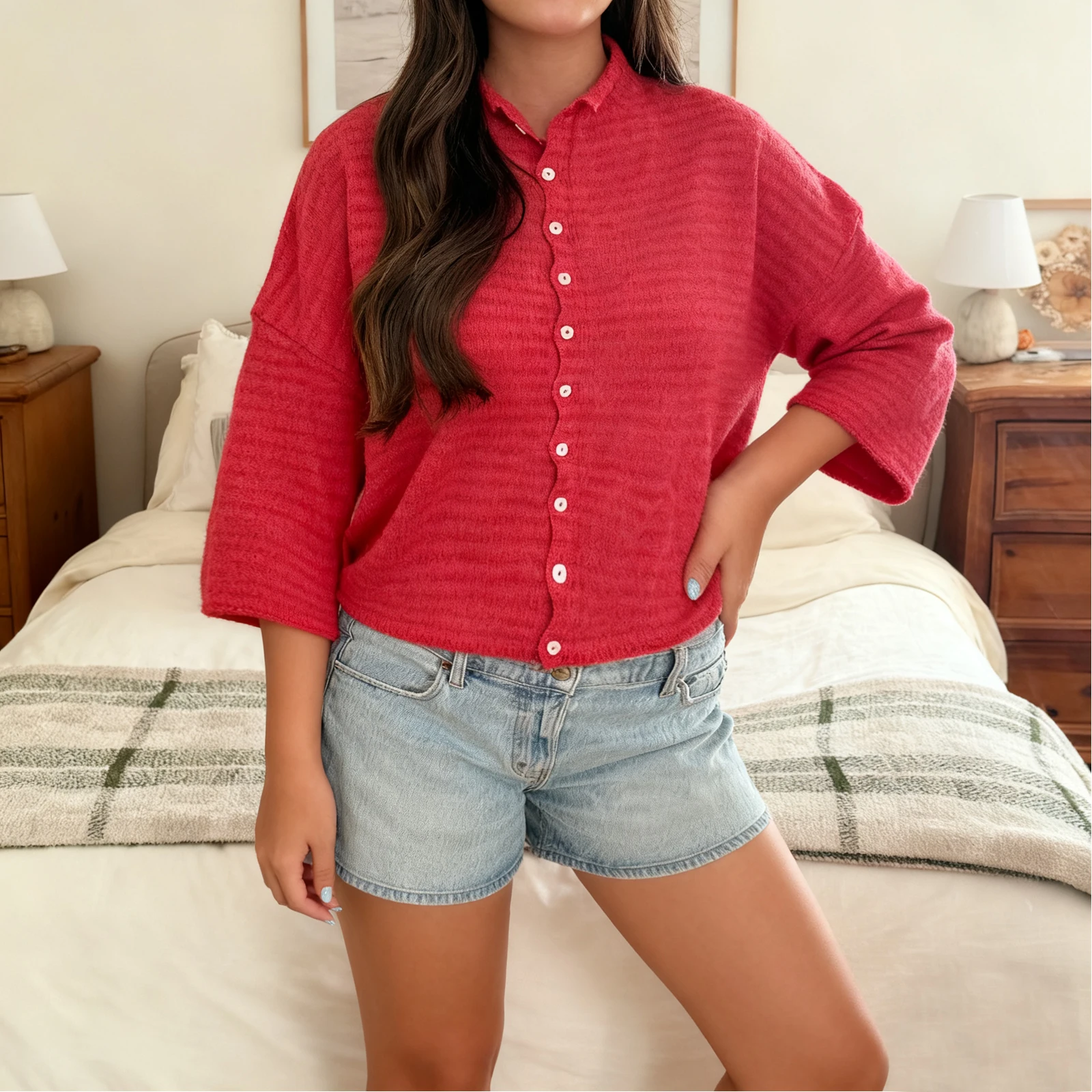 y2k Maglioni lavorati a maglia aperti sul davanti con girocollo estetico vintage per donna Top cardigan casual con bottoni a maniche corte a righe estive