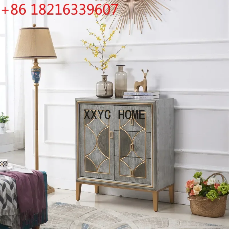 

Entrance Cabinet Locker Retro Curio Cabinet Single Door Three-Bucket Cabinet Light Luxury Furniture