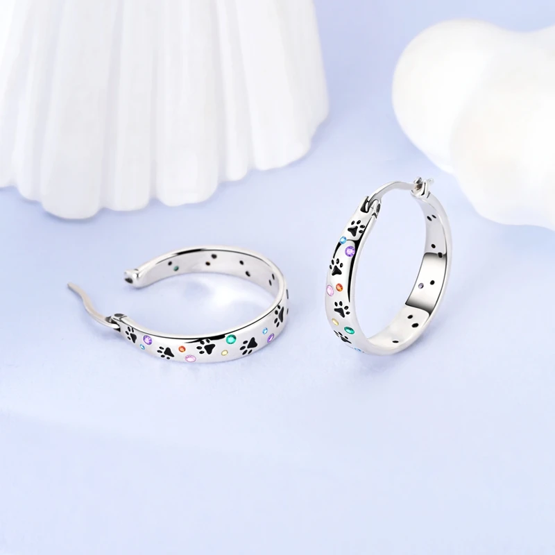 Women Earrings 925 Sterling Silver Colorful Bubble Claw Print Hoop Earrings For Women Anniversary Wedding Jewelry Gifts