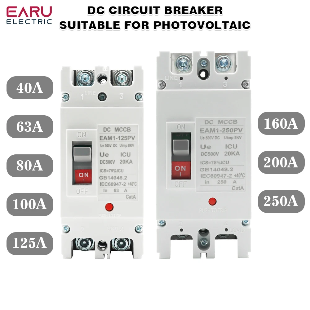 2P DC 500V DC Solar Molded Case Circuit Breaker MCCB Overload Protection Switch Protector for Solar Photovoltaic PV 100A 125A