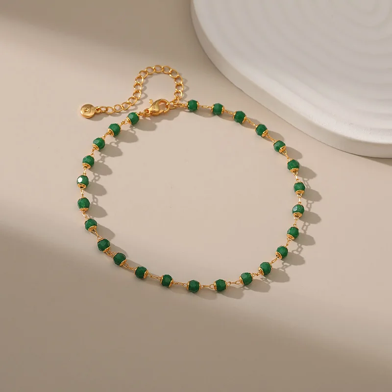Vintage Ethnic Style Green Acrylic Bead Handmade Beading Women Anklet Adjustable Size Daily Wear Feet Accessories Chic Jewelry