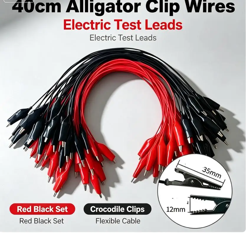 【F】2Pcs DIY Test Leads Double-ended Crocodile Test Clips Red Black Alligator Clips For Multimeter Measure Tool Lead Connector