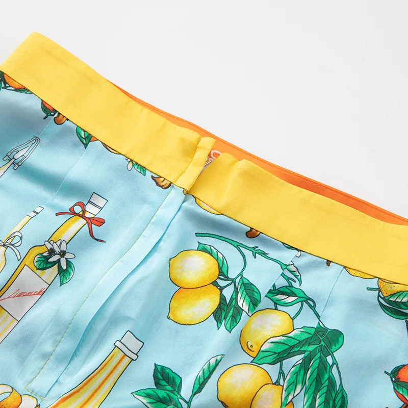 2023 Fashion Runway Designer Summer Women's High Waist Green Vegetable and Fruit Printing Silk Vintage Skirts