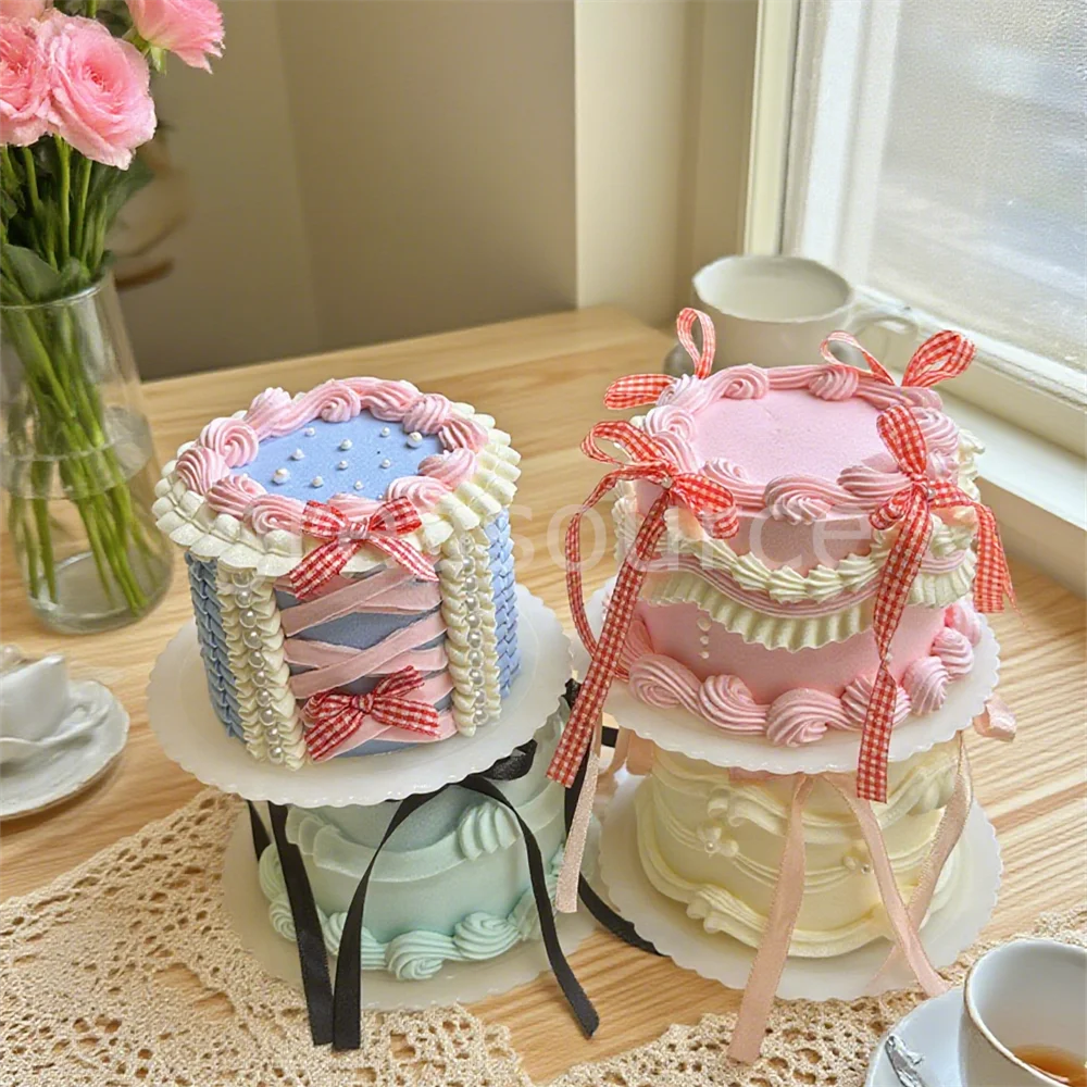 

Fairy Cake Goddess Bow Cake Premium Cake Ribbon Cake Special Gift Decoration Props Accessories Wedding Birthday Model 4inch Toy