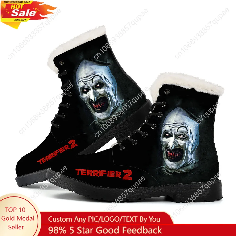 

Terrifier Clown halloween Plush Boots Mens Womens Teenager Shoes Outdoor Water proof Casual Boot Lightweight Customize Boots