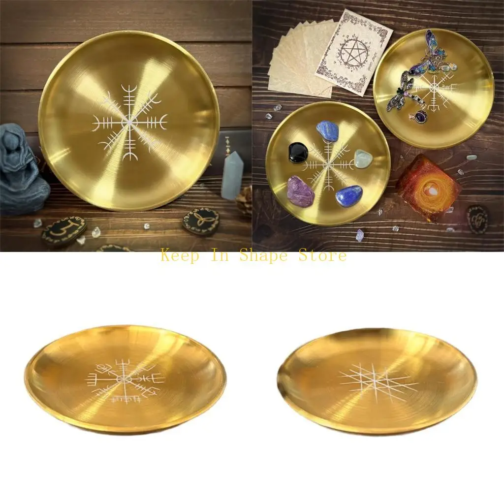 

U1JC Pagans Ritual Tray Altar Plate Zincs Alloys Holder Tray Candlestick Plate