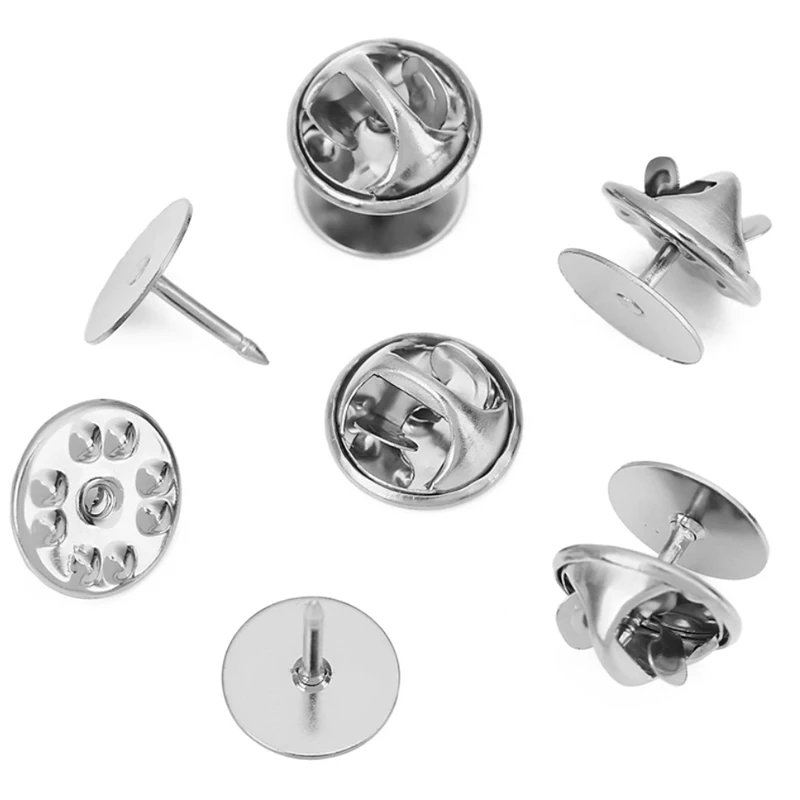 10sets Stainless Steel Brooch Base Holder Lapel Badge PVD Never Fade Cabochon Settings Flat Back Brooch Locking Jewelry Making view 6