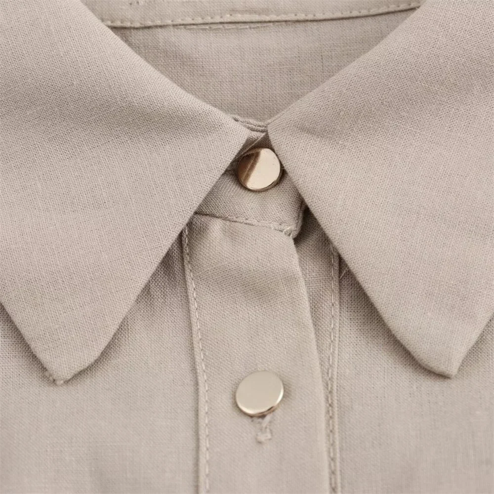 2024年夏新作 レディースファッション スリムフィット 襟付き カールショートスリーブ リネン混 ミニシャツワンピース