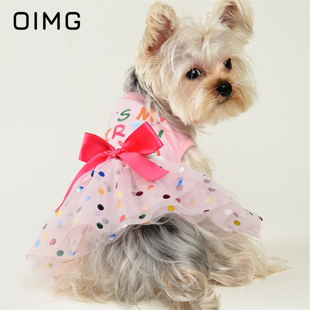 

OIMG Spring Summer Pet Gradient Starry Sky Skirt Small Dogs Sweet Princess Style Flower Skirt Cat Dog Cute Bow Princess Dress