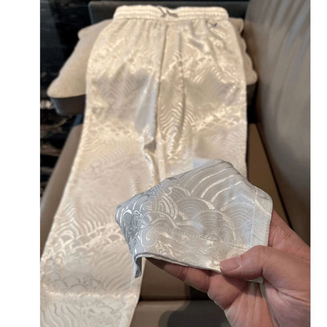 Summer 2026 Men's Casual Pants Ice Silk Straight Leg Anti-Wrinkle Drapey Dark Pattern Embroidery Fashionable Versatile Lazy S...