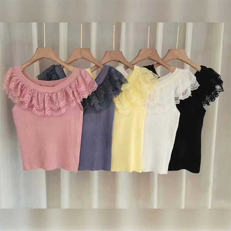 

Gauze Patchwork Short Sleeve Slash Neck Off Shoulder Sexy Causal T-shirts Summer Slim