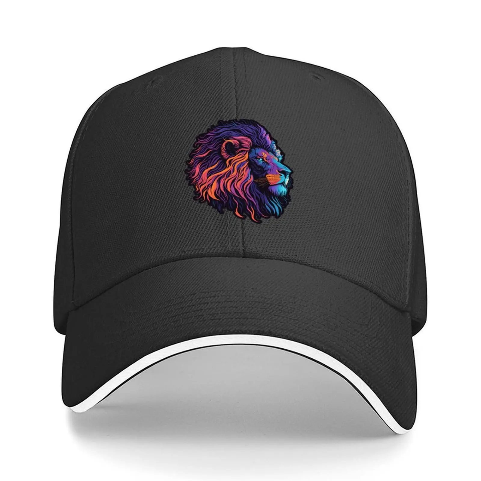 

Line Color Art Lion Head Minimalist and Majestic Wildlife Illustration Baseball Cap fishing caps man Anime Woman Men's