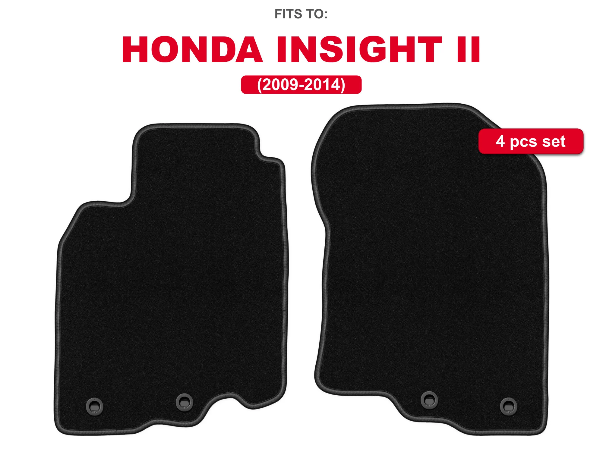 Vloermatten voorin velours zwart voor: Honda Insight II 2009-2014 hatchback set auto vloermatten voor voertuigvloer