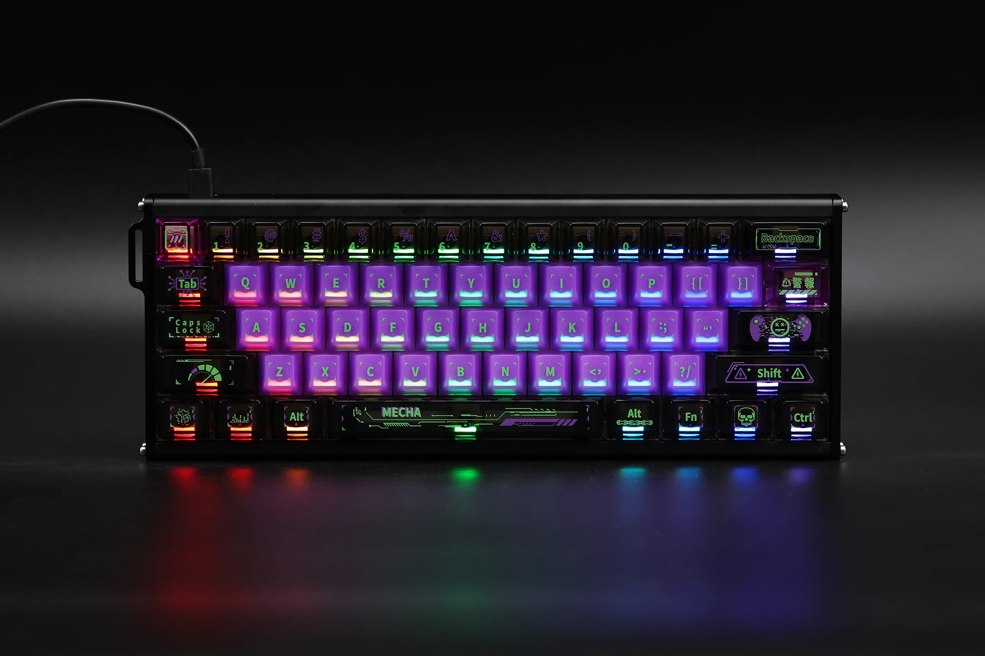 cyber engine black purple mecha 130 keys keycap set 1.6mm thick PC material cherry profile for mx mechanical keyboard