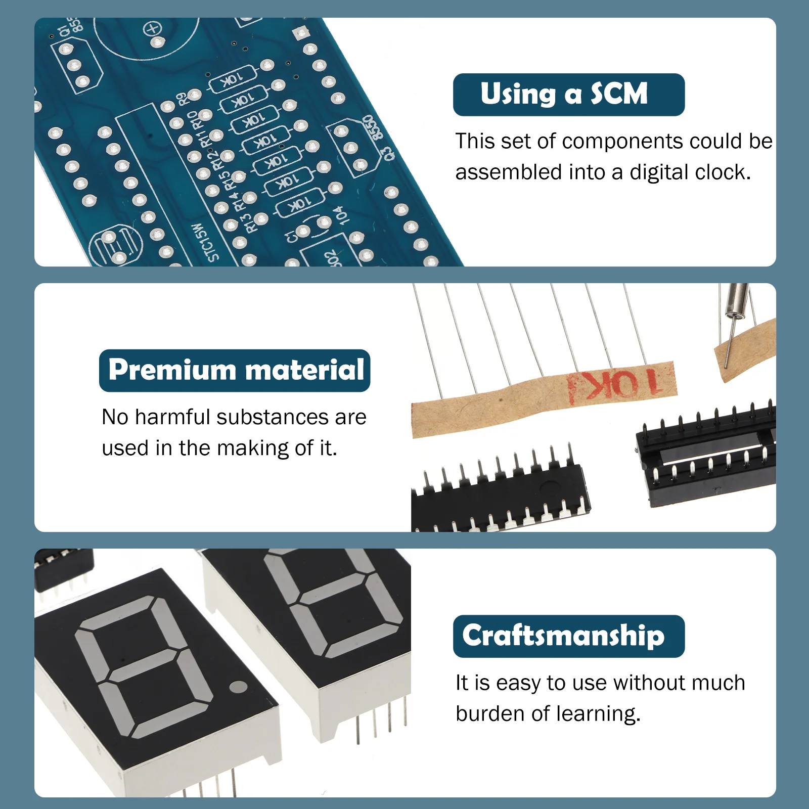 Single Chip Microcomputer Clock Digital Clocks SCM Circuit Board DIY Blue