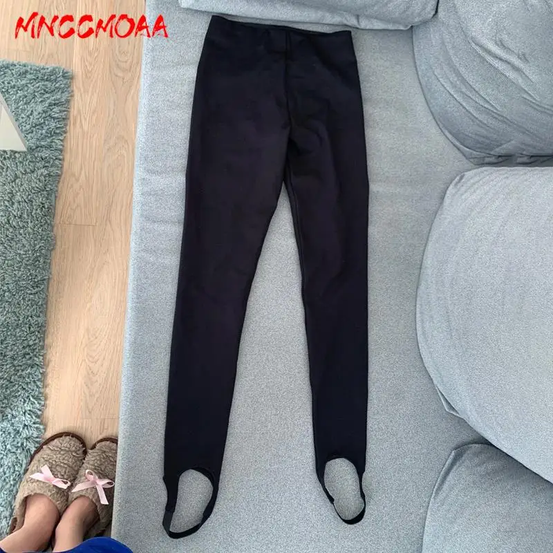 MNCCMOAA High Quality 2024 Woman Black High Waist Slim Leggings Solid Elastic Waist Stretch Pants Female Casual Simple Trousers