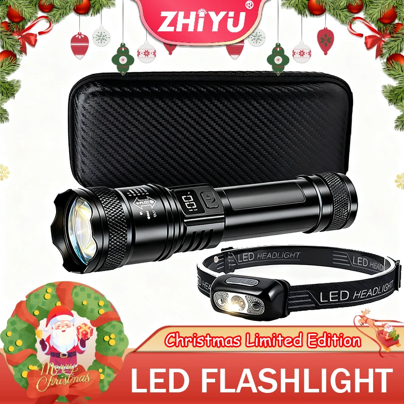 

Rechargeable LED Flashlight Zoomable Torch with LCD Display 3 Modes Waterproof High Power Hand Light Outdoor Wilderness Camping