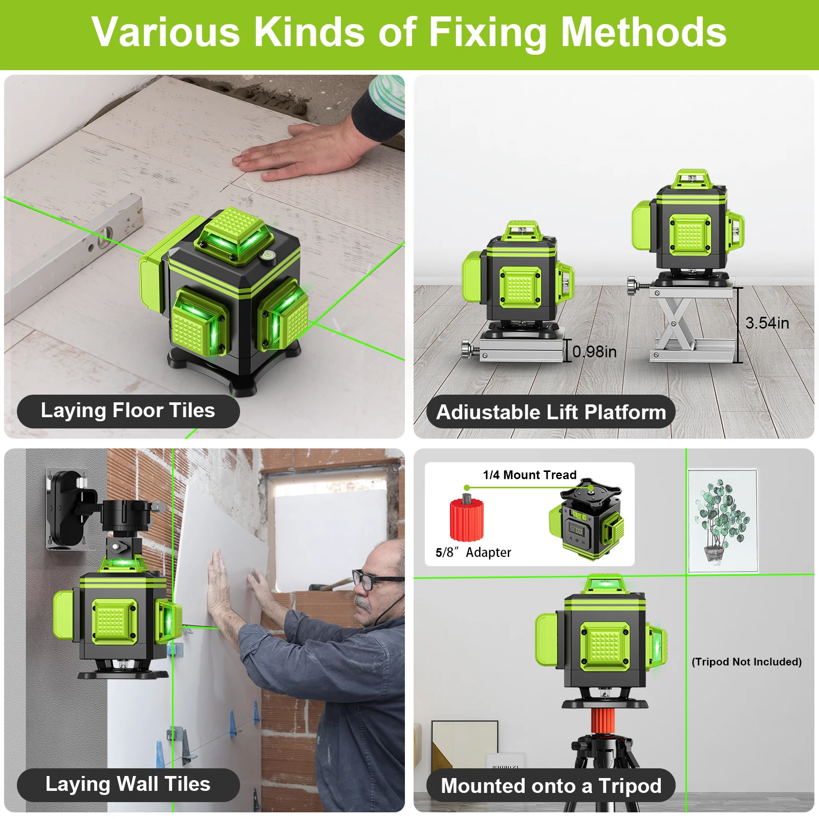 LFINE 16 Lines Professional Laser level 360 Automatic Self-Leveling Horizontal and Vertical Green Light  Nivel Laser Tools