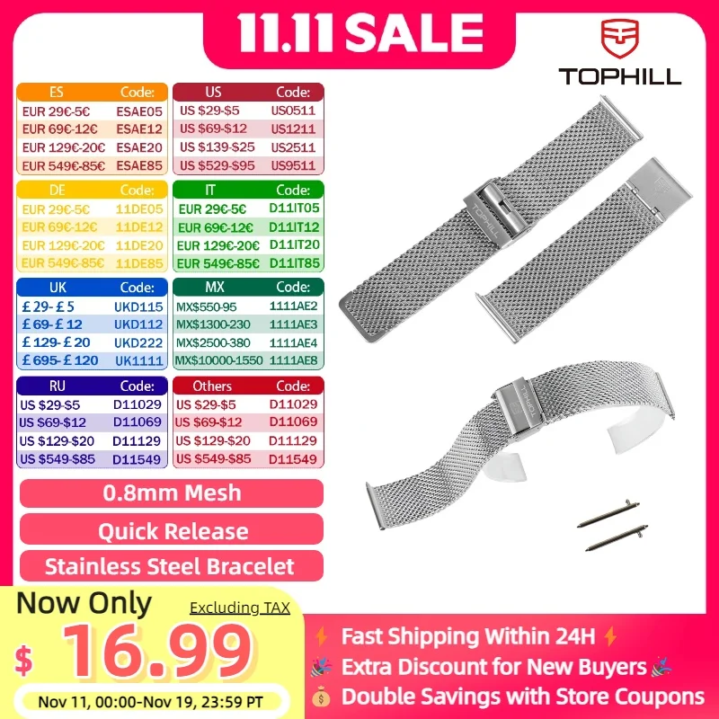 

20mm Milanese Mesh Watch Band 0.8mm Single Wire Stainless Steel Strap with Hook Clasp Quick Release for Men Mechanical Watches