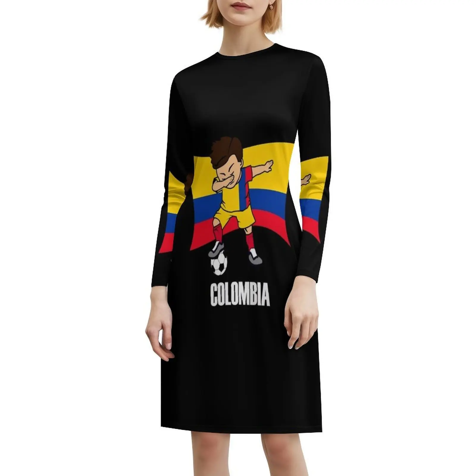 فستان Dabbing Soccer Boy كولومبيا لكرة القدم جيرسي علم كولومبيا على الطراز الكوري للنساء فستان كاجوال أنيق للحفلات أو اليومية #6