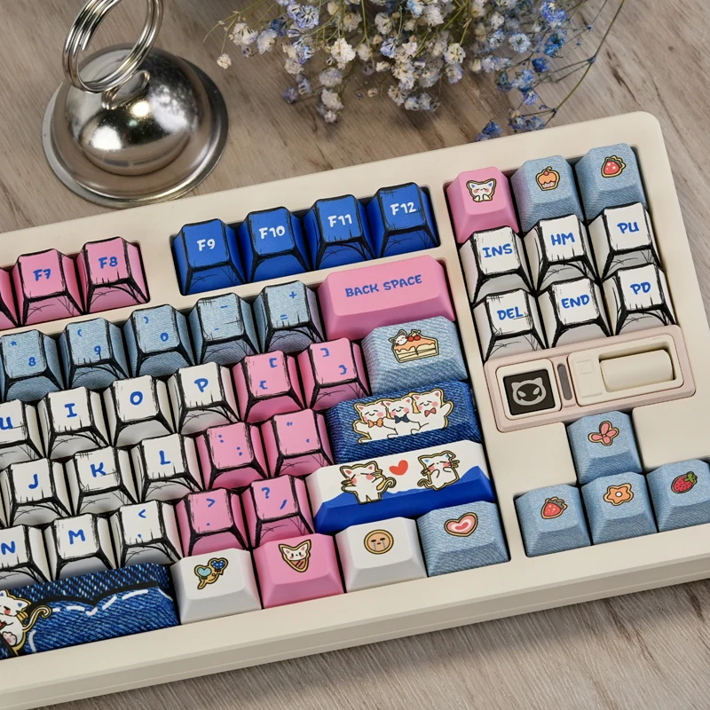 

Cowboy Cat Keycaps Cherry Profile Comic Style Custom Key caps for Gaming office 60% 65% 75% 96% 100% layouts Mechanical Keyboard